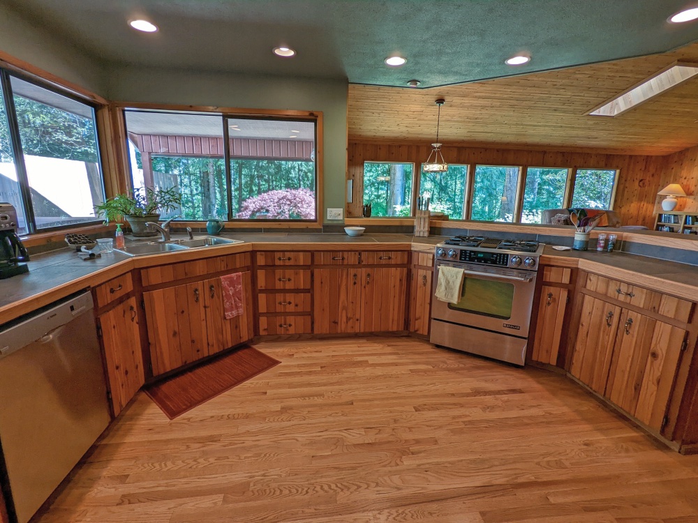 Custom Built Alaskan Knotty Cedar Home Kitchen in Brightwood Oregon