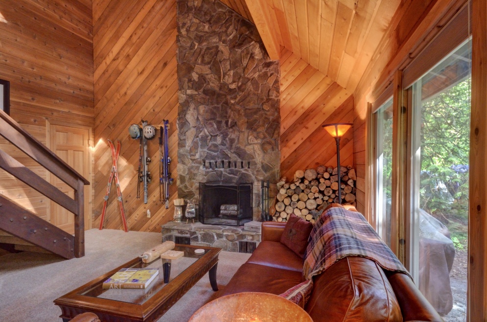 Floor to ceiling fireplace in Timberline Rim Rhododendron Oregon