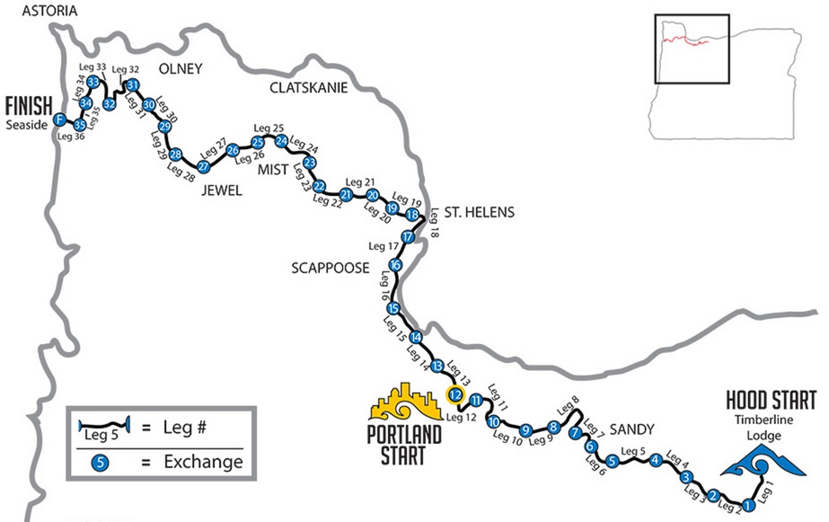 Hood to Coast Running Route