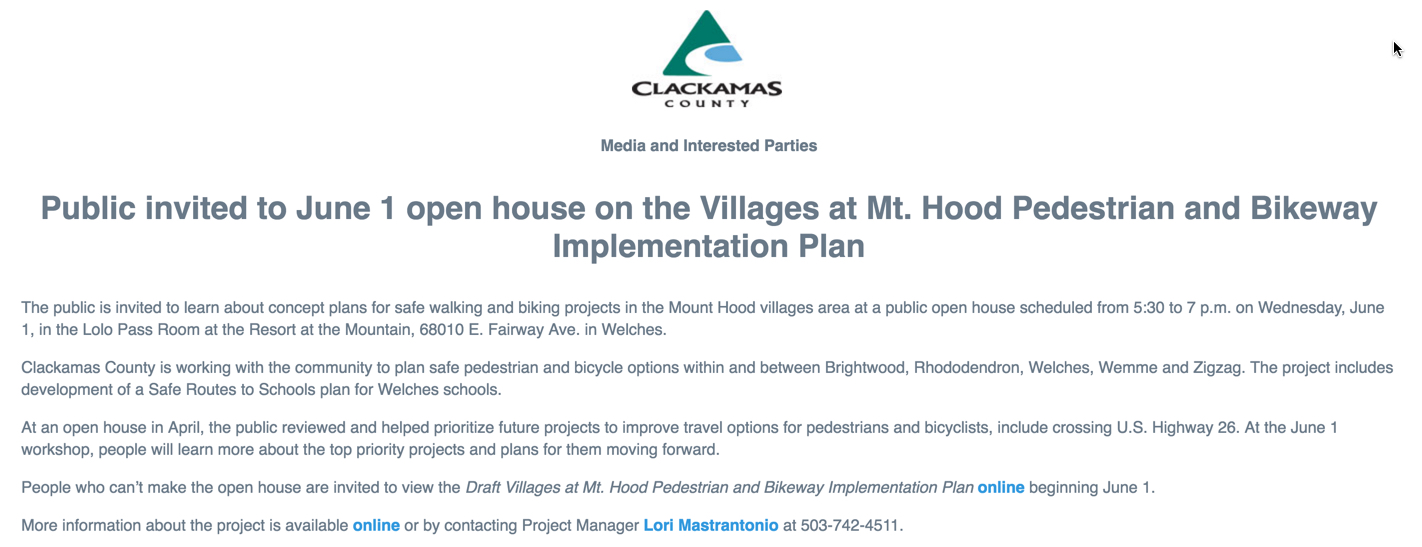 Mt. Hood Pedestrian and Bikeway Implementation Plan