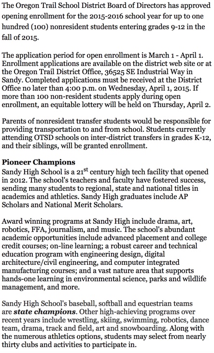 Sandy High School Open Enrollment 