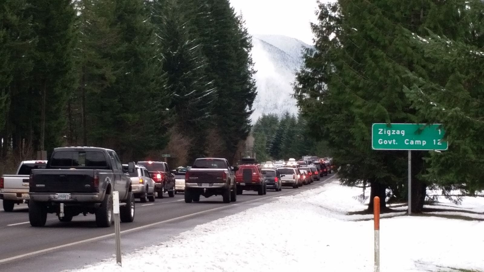 Mt. Hood Traffic Jam in Welches December 26, 2015