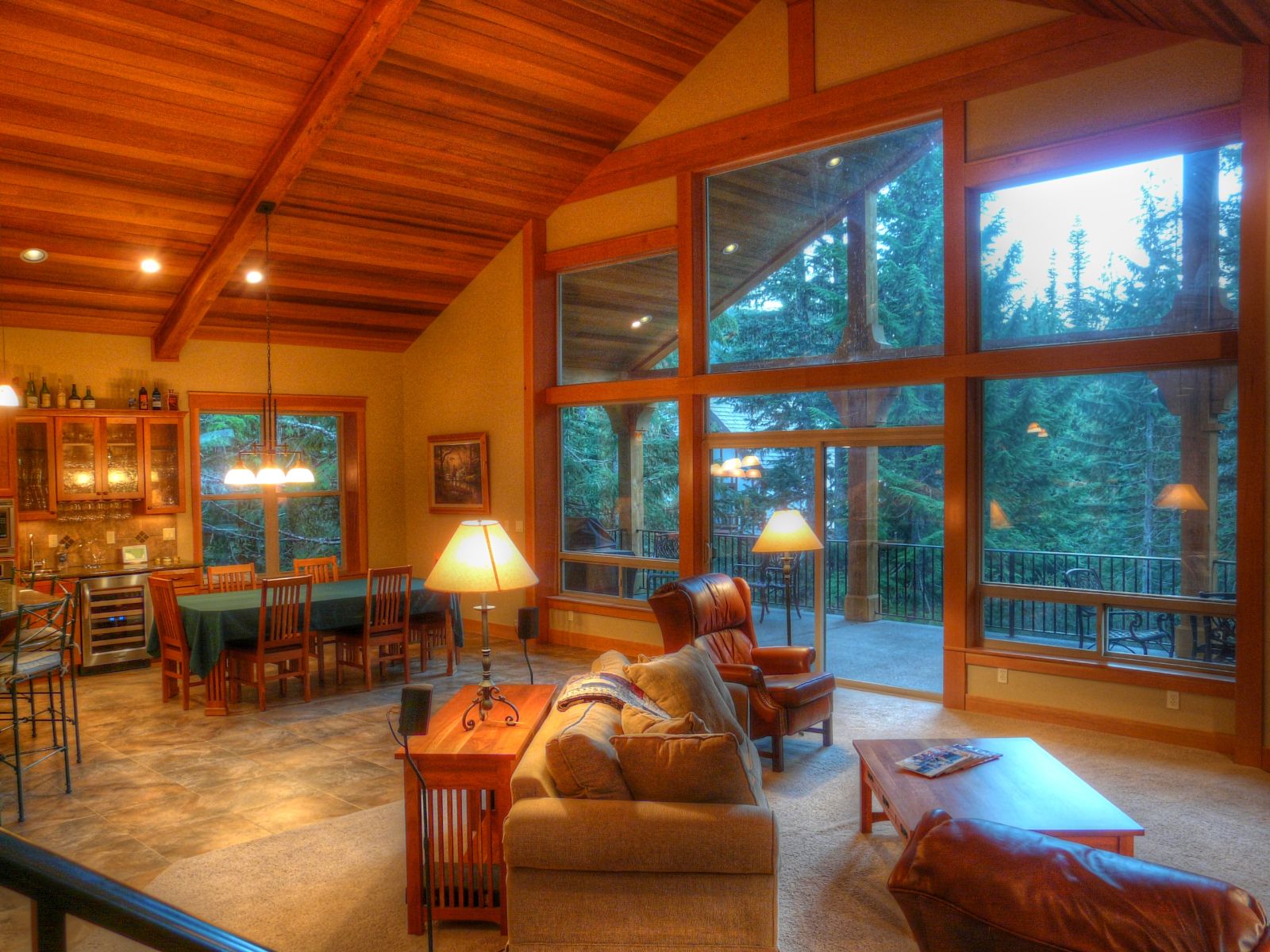 All cedar ceilings with vaults, a wall of windows, and more