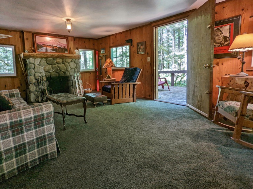 Stone Fireplace in Zig Zag Riverfront Cabin