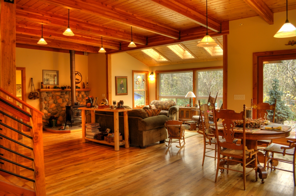 Lots of wood in this custom cedar home in Rhododendron Oregon