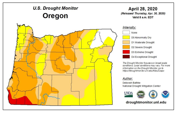National Weather Service Drought Map for the state of Oregon