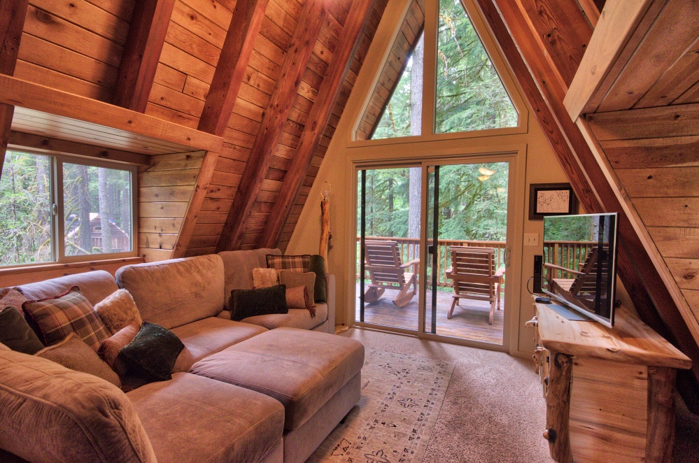 Mt. Hood Living Room A-frame cabin on the Zig Zag River