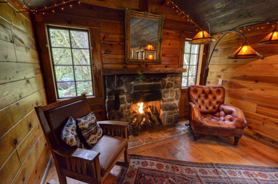 Stone Fireplace in a Mt. Hood Log Cabin