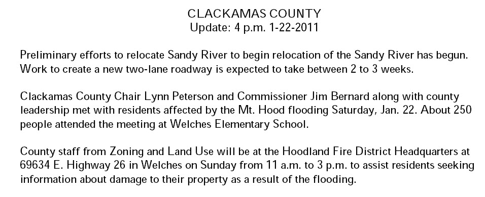 Clackamas County Sandy River Flooding update