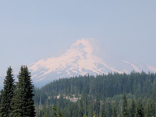 A hazy view of Mt. Hood from Summit Meadows area in Government Camp, Oregon